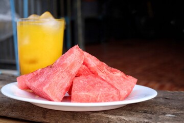 Fresh watermelon summer tropical fruit and orange juice