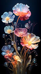 Digital technology colorful glass flowers garden abstract graphic poster background