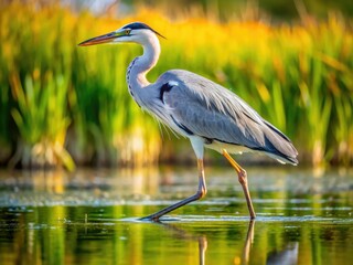 Fototapeta premium Aerial drone shot reveals a grey heron's intricate legs and toes, showcasing stunning wildlife detail.
