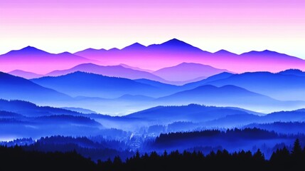 Obraz premium Serene Blue Mountains Misty Dawn Landscape