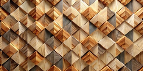 3D Wood Block Diamond Wallpaper: Geometric Timber Wall Design, Generative AI Art