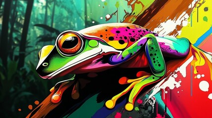 Colorful Frog Amidst Lush Jungle Vibrance