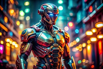Futuristic Cyborg in Advanced Exoskeleton - Tilt-Shift Miniature Photography