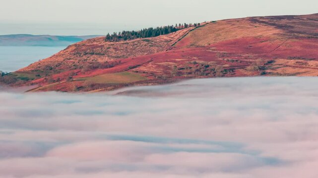 Animated timelapse of fog flowing along a valley in the Brecon Beacons, Wales