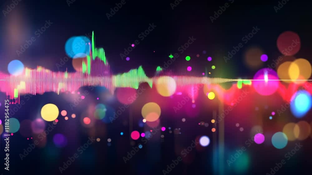 Aufkleber colorful soundwave visualization with vibrant bokeh lights in dark background creating a lively atmo