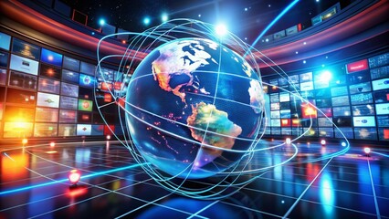 Futuristic Global Television Network 3D Render: Streaming Technology Concept