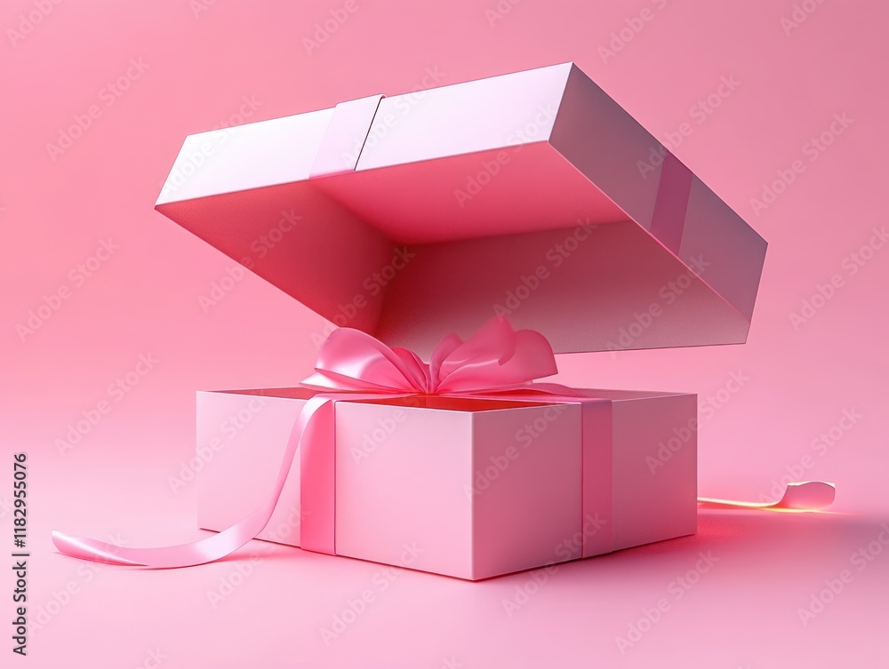 Aufkleber minimalistic open gift box with floating lid in soft pink hues and ambient lighting 3d rendering