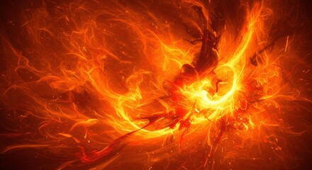 Fototapeta premium Inferno: A fiery display of vibrant orange and red hues swirls and dances, creating a dynamic and captivating abstract representation of intense heat and energy.
