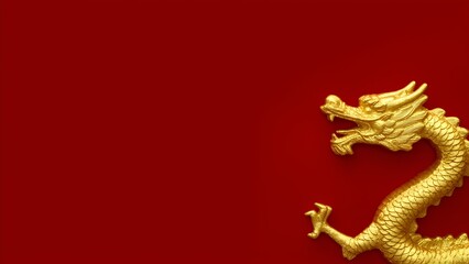 Chinese New Year celebration photo frame golden dragon on red background
