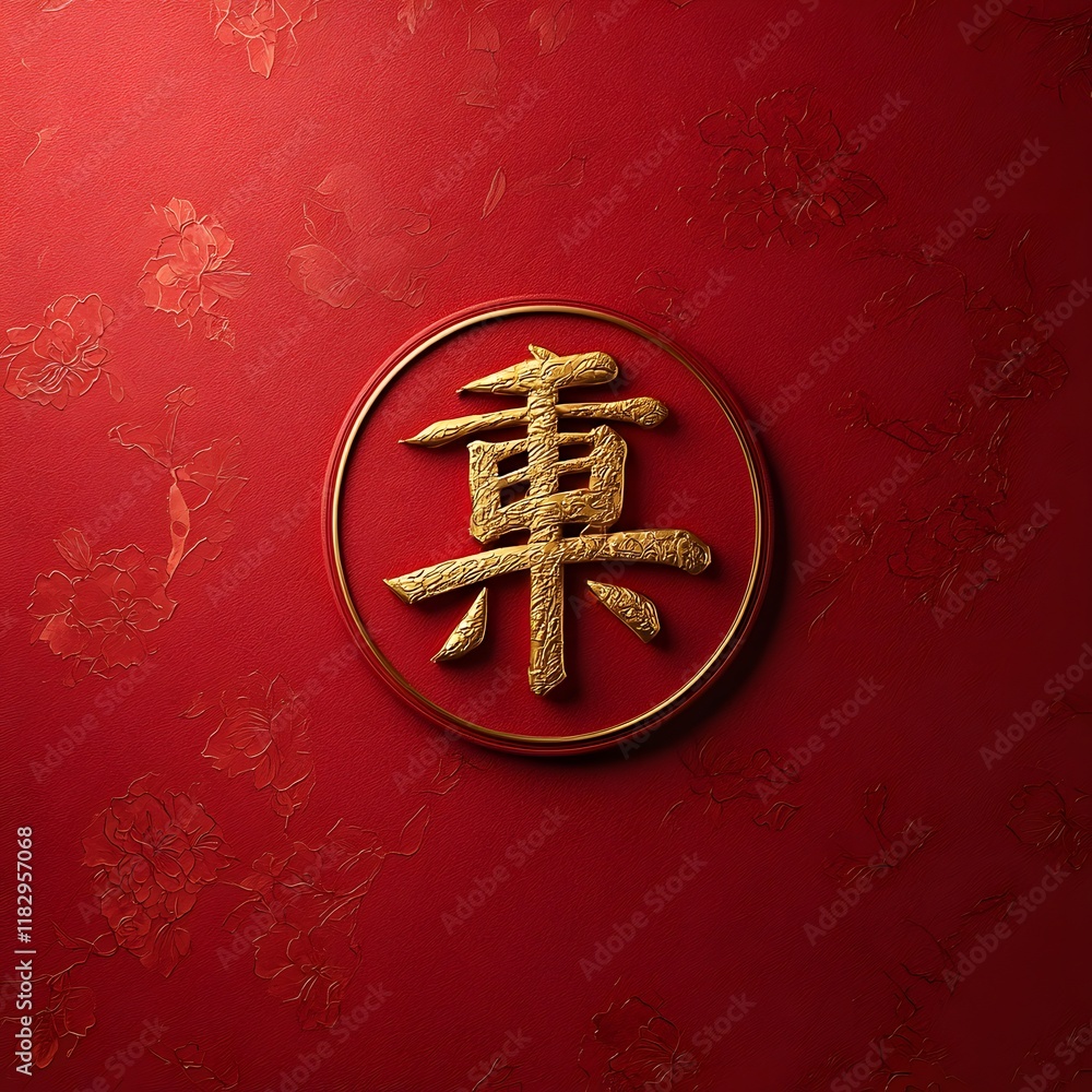 Poster ornate chinese symbol or character representing prosperity wealth and good fortune displayed on a vi