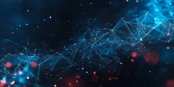 A mesmerizing abstract visualization of a complex network, with interconnected nodes and glowing lines.