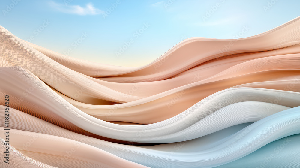 Poster flowing abstract lines and shapes create serene sense of movement