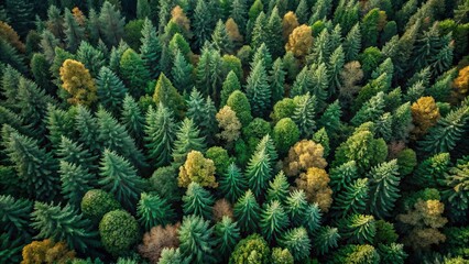 Desaturated Evergreen Forest Aerial: Chromatic Aberration Stock Photo - High-Res Nature Imagery