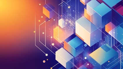 Abstract geometric shapes, vibrant colors, technology background.