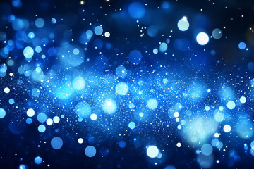 Background, screensaver, wallpaper for phone, many shining particles in blue light on blurred background. Abstract texture with glitter effect, abstraction, blue ligh