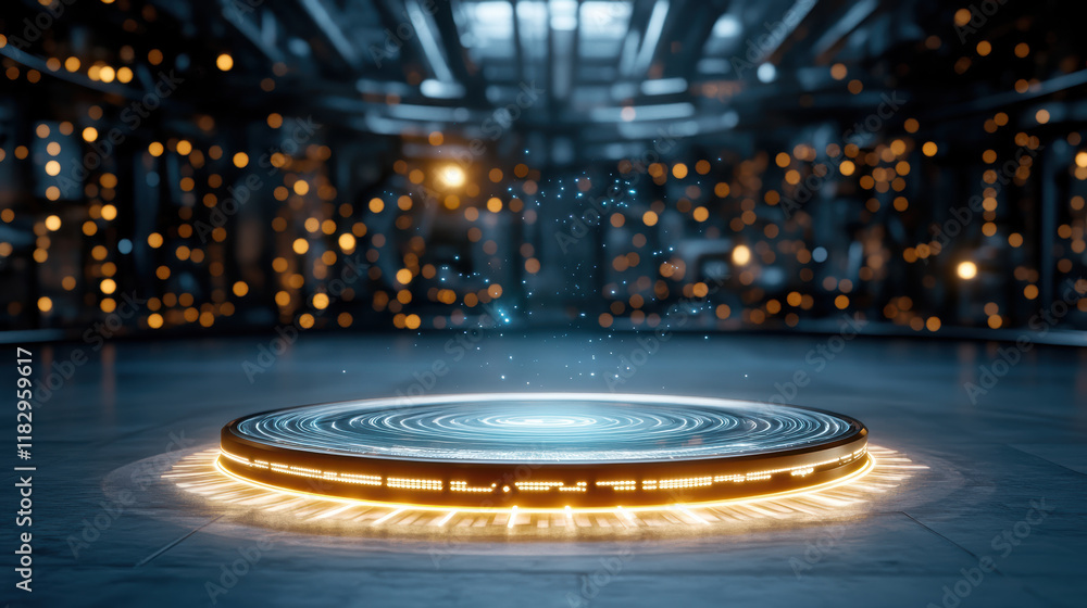 Poster futuristic holographic interface with glowing elements and abstract design