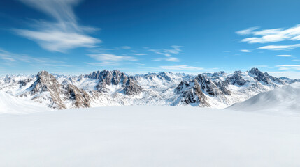 Breathtaking view of snow covered mountains under clear blue sky