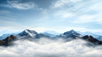 Fototapeta premium Breathtaking mountain view above clouds with serene blue sky