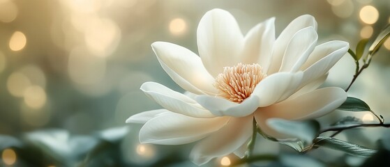 Fototapeta premium Blooming magnolia, garden bokeh, spring. Nature serenity, floral design