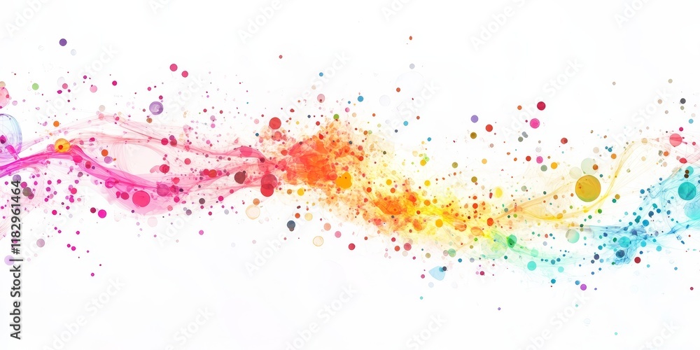 Poster colorful abstract wave with vibrant dots and splashes on white background.