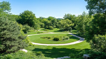 Serene Garden Paths Winding Through Lush Greenery