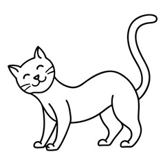 A minimalist line drawing of a cat stretching with a happy face