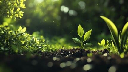 Growing plant on the ground, nature background