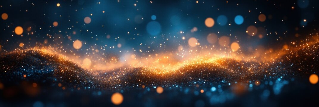 Magical Bokeh Background with Blue and Gold Particles for Festive Decor