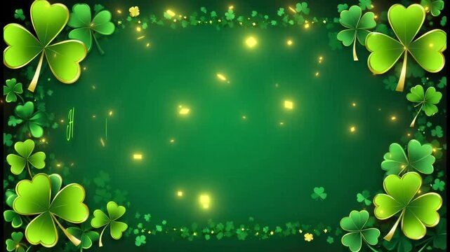 Happy St. Patrick's Day greeting on a green background with shamrock.