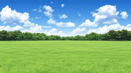 Obraz premium Serene Green Field Under Blue Sky with Trees