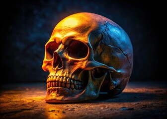 Closeup Skull Photography: Black Texture Background, Gothic Still Life, Dark Art, Halloween Decor