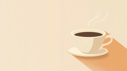 Obraz premium Warm cup of coffee on a beige background. Simple, minimalist design.