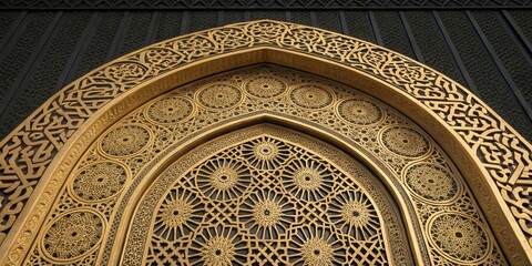Naklejka premium Intricate gold arabic geometric patterns on elegant archway design