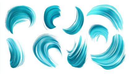 Teal abstract paint strokes set.