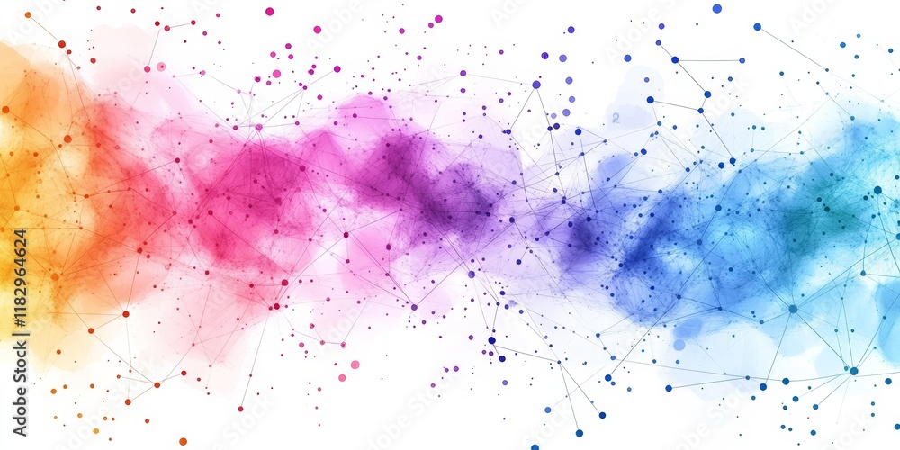 Poster colorful abstract background with connected dots and lines.