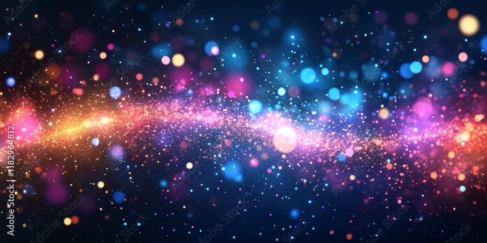 Poster colorful sparkling particle background.