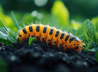 Naklejka premium Chinch Larvae Under Soil Damaging Grass Roots Causing Brown Patch Disease in Turf and Healthy Lawn Issues in Gardening and Landscaping