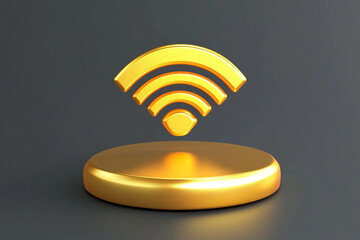 Signal icon. Yellow Gold Signal symbol on golden podium. 3D rendered Social Media Icon.