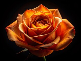 Glowing Orange Rose on Black Background - Dramatic Floral Macro Photography