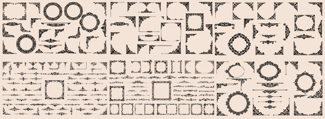 vector set of Decorative vintage frames, borders, corners. Retro ornamental frame vector set.
