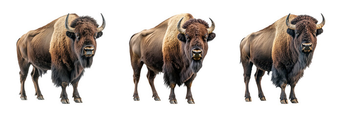 Obraz premium Bison in Different Poses on Transparent Background