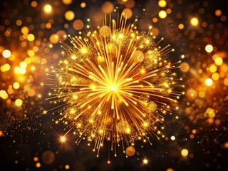 Obraz premium Golden Firework Explosion Aerial View with Bokeh Lights - Festive Celebration Background