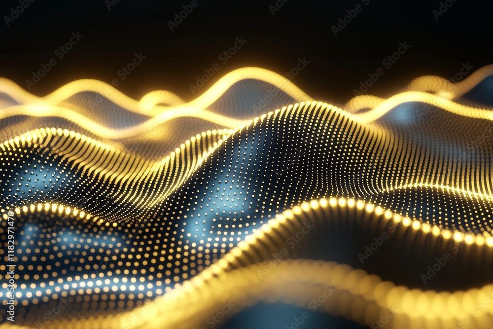 Aufkleber abstract digital landscape with glowing dots creating waves of light in a mesmerizing pattern, symbo