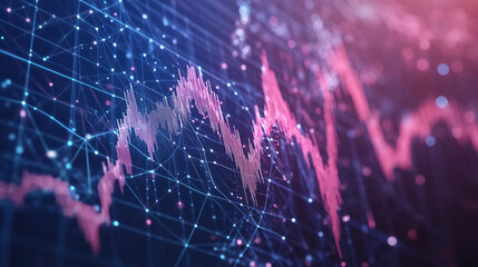 business arrow up growth technology on grid line dark blue background. graph stock market trading investment. chart trend profit income. vector illustration fantastic hi-tech design.