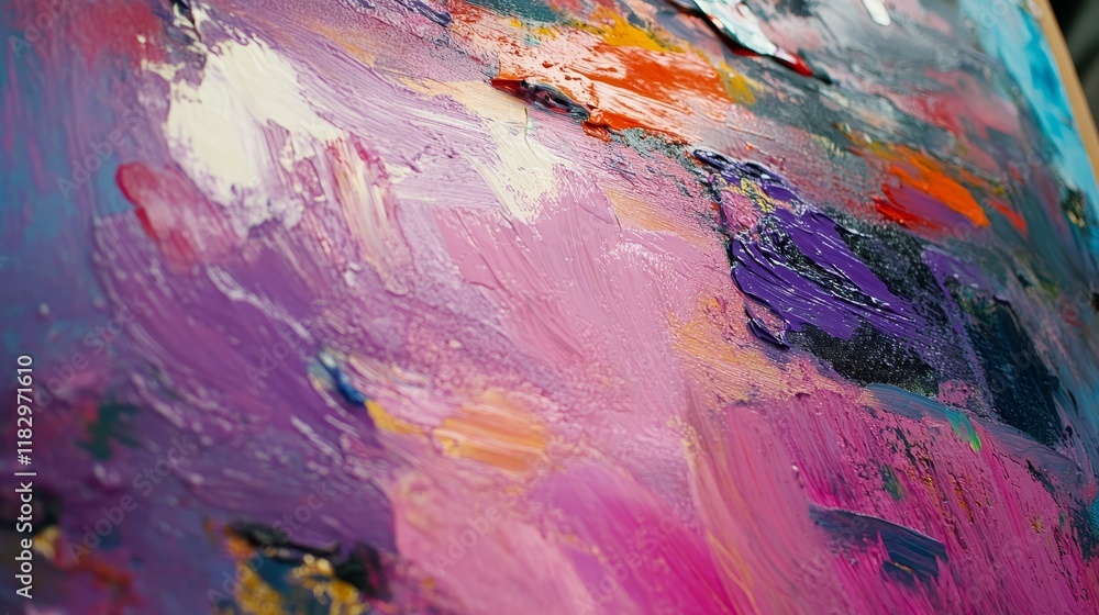 Poster abstract expression of colors on canvas capturing a vibrant blend of textures and hues in a dynamic 