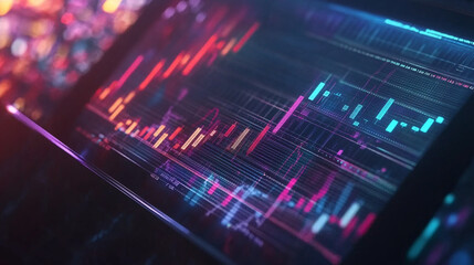 business investment trading stock growth on tablet. finance forex trade candlestick technology. Economy trends graph stock market statistics. vector illustration fantastic technology.