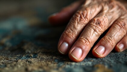 A Close-Up of a Wrinkled Hand Resting on a Textured Surface
