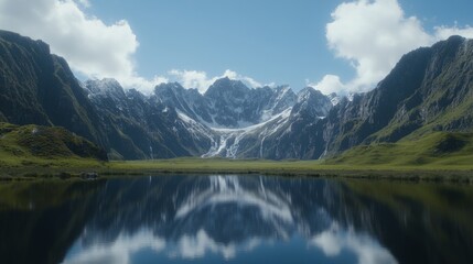 Fototapeta premium Serene Mountain Lake Reflection in Majestic Peaks