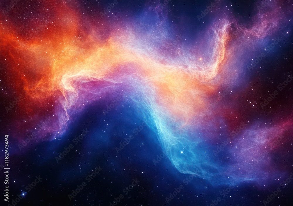 Wall mural cosmic nebula in vibrant colors illuminated by distant stars in abstract digital art