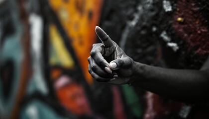 Dark Hues, Artistic Hand Gesture Against a Vibrant, Abstract Background